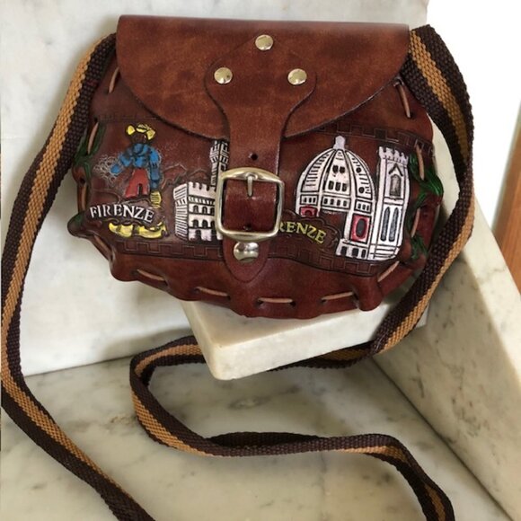 FIRENZE Leather Hand Painted Saddle Shoulder Bag Italian Purse RARE - Picture 1 of 17
